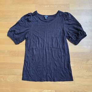 Ann Taylor Factory Black Puff Sleeve Knit Top M